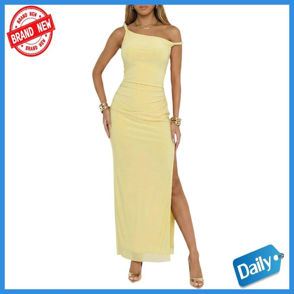 Modal Maxi Dress Ruched Waist Twist Strap Slit Cocktail Party Gown